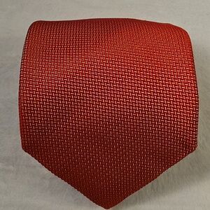 Robert Talbott Red Silk Tie Hand Sewn Herringbone Classic Menswear Necktie USA